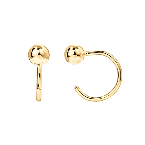 PAVOI 925 Sterling Silver Huggie Half Hoop Earrings | Hypoallergenic Minimalist Tiny Cartilage Earring - style: Ball