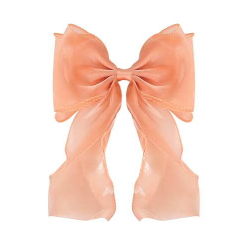 Large Hair Bow Clips for Women, Pink Bow Hair Barrettes with Long Tail French Hair Ribbon Clips Hair Accessories for Girls (Orange) - color: Orange