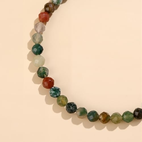 Natural Gemstone Beads Bracelets Healing Crystal Stone Beaded Bracelet for Women Men Handmade Spiritual Jewelry Gifts - color: India Agate, size: Faceted Round Beads