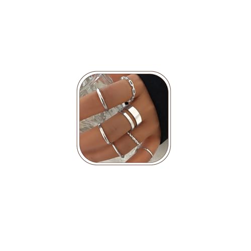 Simple Knuckle Rings Set for Women,Vintage Stackable Joint Finger Midi Rings Dainty Cute Rings Pack Festival Jewelry - color: B-Silver