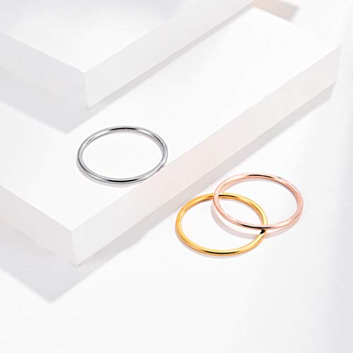 8pcs 1MM Thin Stainless Steel Knuckle Midi Stacking Rings for Women Plain Band Comfort Fit - color: Dome - Rose Gold 8pcs(size 3 to 10)