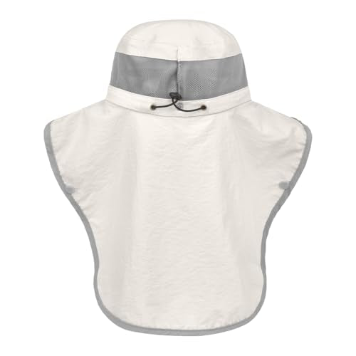 Womens Sun Hat Wide Brim UPF50+ Outdoor Sun Protection Ladies Fishing Hat with Neck Flap Detachable Face Cover - color: Beige