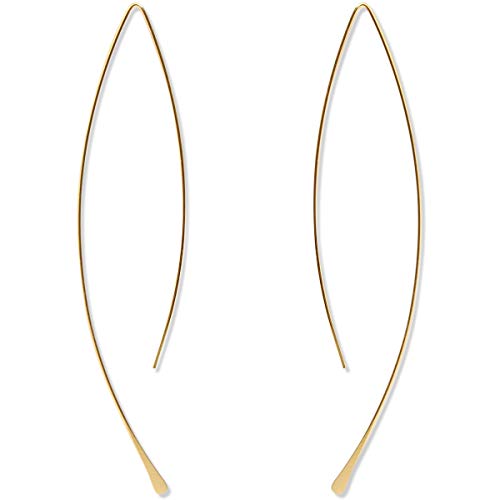 Upside Down Hoop Earrings - Hypoallergenic Lightweight Wire Needle Drop Dangle Threader Hoops for Women, Safe for Sensitive Ears - Plated in 925 Sterling Silver or 18k Gold - color: 3.25" inch - 18k Gold Plated