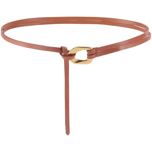 Genuine Leather Double Strap Tie Belt Adjustable Brown Cowhide Skinny Waistband - color: Brown