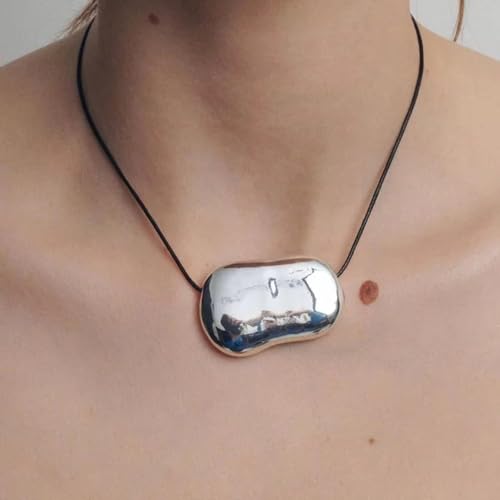 Black Cord Necklace with Gold Circle Pendant Chunky Leather Cord Necklace Large Round Pendant Statement Necklace Long Boho Jewelry Western Outfit for Women - color: A3:silver pendant necklace