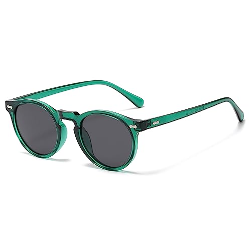 LJCZKA Round Polarized Sunglasses for Men Women Retro Small Face Sunglasses Polarized Vintage Sun Glasses UV400 Protection - color: Green Grey