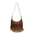 Fringe Genuine Suede Leather Hobo Bag Adjustable Crossbody Shoulder Bag Boho Retro Tassel Handbag Gift Box - color: Brown