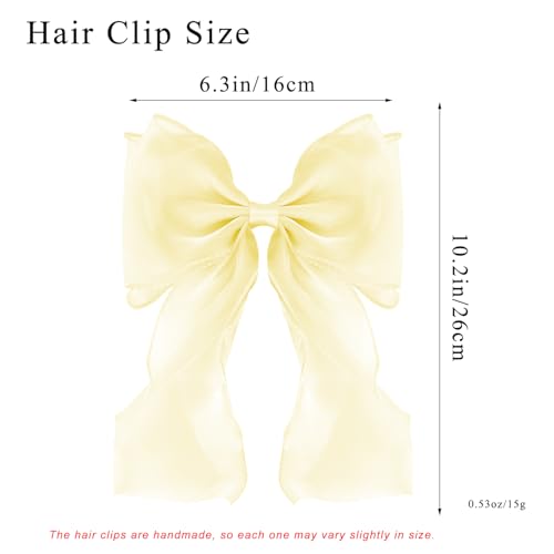Large Hair Bow Clips for Women, Yellow Bow Hair Barrettes with Long Tail French Hair Ribbon Clips Hair Accessories for Girls (Yellow 2PC) - color: Yellow,Yellow