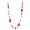 BULINLIN Beaded Long Necklace for Women Silver Sweater Chain Necklace with Crystal Resin Beads, Fashion Jewelry Necklace - color: Hot Pink