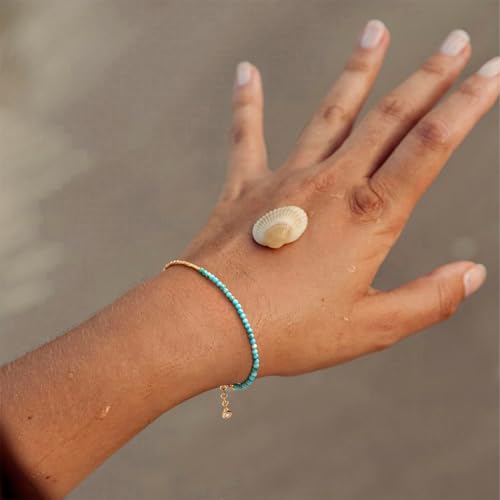 MYEARS Women Beaded Bracelet Gold Gemstone 14K Simple Dainty Handmade Chain Everyday Boho Beach Jewelry - style: Turquoise