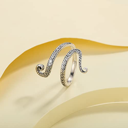 PARCOM Adjustable Women Stackable Ring, 925 Sterling Silver Open Rings - Trendy Eternity Cubic Zirconia Stackable Band Engagement Promise Ring for Her, Hypoallergenic Non Tarnish Nature Bird Floral Thumb Rings - color: Octopus Tentacle
