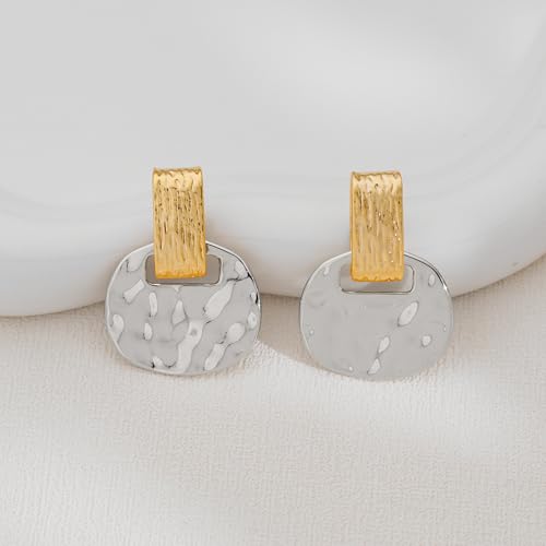 MUYAN Gold and Silver Boho Hammered Dangling Earrings for Women Modern Statement Finish Dangle Drop Earrings Jewelry - color: A Two Tone