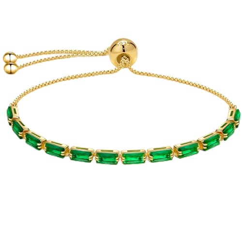 J.Fée Silver Bracelet, S925 Tennis Bracelet with Sparkling 5A Cubic Zirconia Silver Bracelets for Women Adjustable Bracelet for Women Bracelets Womens Bracelet Women Gifts for Women Mom - color: Zirconia Z Green Gold
