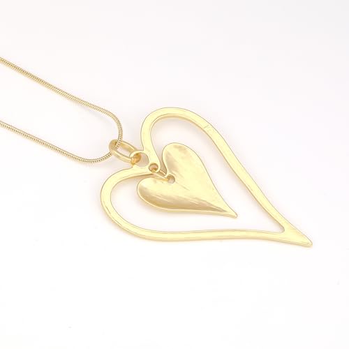 Long Heart Necklace for Women Gold Chain Pendant Y Necklace Set Statement Pendant Chic Jewelry With - color: Gold