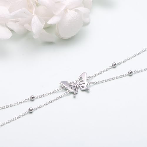 Waist Chain for Women,S925 Sterling Silver Body Chain Layered rope Waist Chains Sexy Bikini Beach Beads Chain Summer Waterproof Body Jewelry Adjustable 30-38 Inch - style: Butterfly