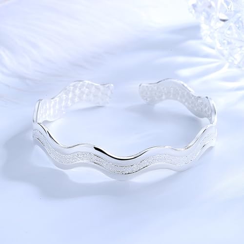 925 Sterling Silver Bracelets Open Adjustable Bangle Bracelet Teardrop Water Drop Cuff Bangles for Women - color: Pattern 10