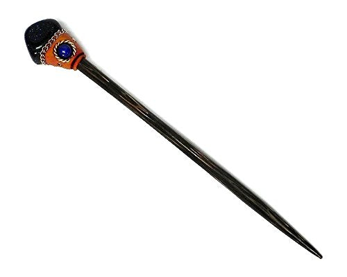 Mia Jewel Shop - Natural Tumbled Healing Gemstone Crystal Chonta Wooden Hair Sticks – Handmade Hair Sticks for Women | Hair Pins Boho Reiki Accessories, Fashion Gifts (Blue Goldstone) - color: Blue Goldstone