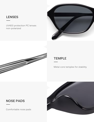 SOJOS Retro Oval Sunglasses for Women Trendy Cat Eye Narrow Chic Y2K 90s Sunnies SJ2685 - color: Black/Grey