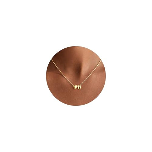 Yoosteel Heart Initial Necklaces for Women Girls - 14K Gold-Plated Letter A-Z Initial Heart Necklace for Girls Kids Jewelry Teen Girl Gifts Personalized Birthday Gifts - color: H