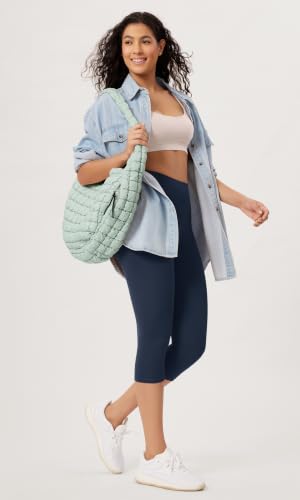ODODOS Quilted Carryall Tote Bag for Women Crossbody Hobo Lightweight Padding Shoulder Bag - color: Light Green