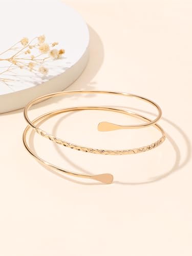 Minimalist Arm Cuff Bracelet Layered Armband Elegant Cuff Bangle Round Bracelet Stackable Geometric Jewelry for Women Men - color: 3layered gold