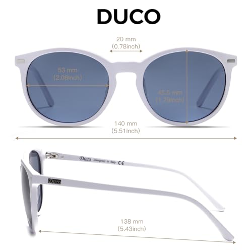 DUCO Women's Trendy Retro Round Acetate Polarized Sunglasses, UV400 99% Glare Block, Lightweight for Daily & Outdoor - color: White Frame Grey Lens