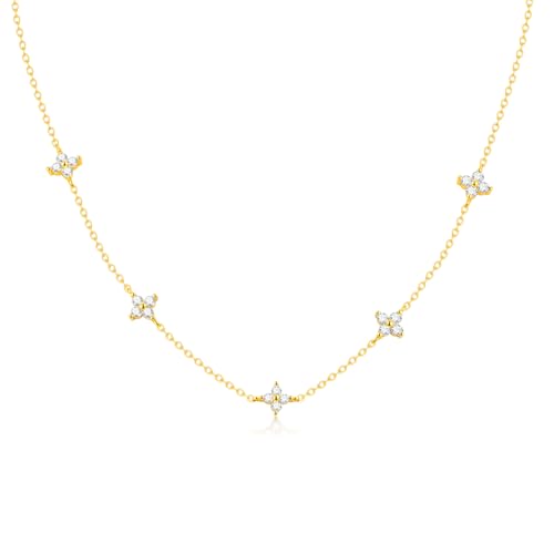 KSF Gold Lariat Necklace for Women Y Shaped Layered CZ Drop Chain | Y shaped necklace; Layered CZ detail; Long lariat style; Gift for her - color: Gold-Clover