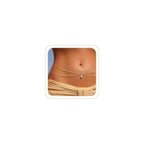 MOODEAR Waist Chain for Women - Waterproof 14K Gold Plated/Silver Layered Belly Beads Body Chains Sexy Bikini Gold Chain Belt for Summer Beach Jewelry Gifts - style: Gold Layered CZ Full Stars