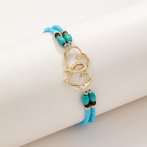 Ankle Bracelets for Women Waterproof Elastic Heart Anklet Stretchy Ankle Bracelets Colorful Beaded Anklets Boho Ankle Bracelets Silver Beach Anklet Jewelry Accessories for Summer - color: Gold Blue Anklets