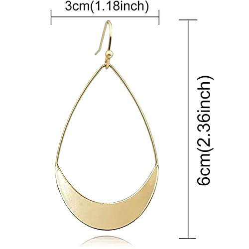 MALOYANVE Teardrop Earrings for Women Boho Fashion Large Gold Silver Waterdrop Simple Lightweight Hollow Metal Drop Dangle Statement Earrings Jewelry Gifts - color: Gold