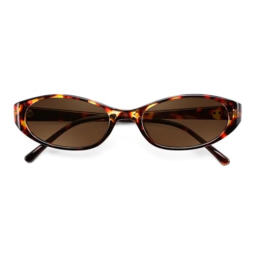 FEISEDY Retro Oval Womens Sunglasses, Trendy Cat Eye Skinny Chic Narrow Y2K 90s Small Sunnies B9177 - color: Leopard Frame - Brown