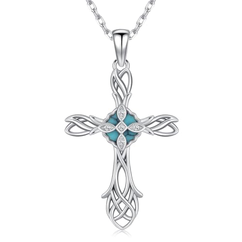 Cross Necklace 925 Sterling Silver Turquoise Christian Pendant Religious Cross Jewelry Christmas Gifts for Women Men - style: Filigree