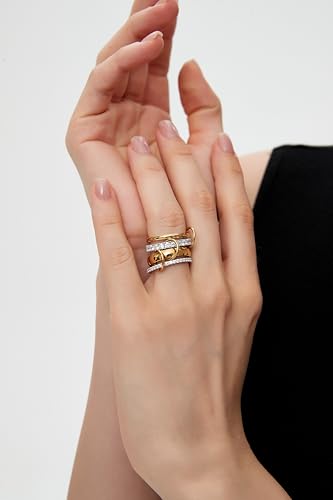 14K Gold Plating and Platinum Plating Stackable Interlocking Ring Set | Anti-Allergy Mixed Metal Multi-Ring Declaration Jewelry | Women's Festival Gift, Mother's Day/Birthday/Engagement Jewelry - size: 9, style: Four-layer ring