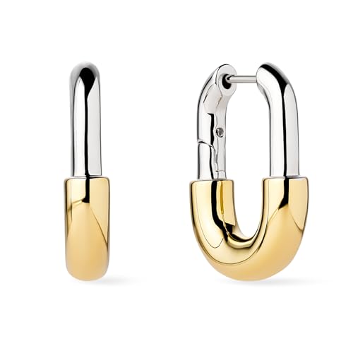 Ana Luisa Rectangle Hoop Earrings - Sterling Silver Base With 14K Gold & Silver Rhodium Plating - Chic, Dainty Mixed Metal Huggie Hoops - Hypoallergenic, Tarnish-Free, and Water-Resistant Hoops - color: Two Tone