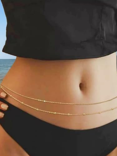 MODRSA Gold Body Chain Jewelry for Women Back Necklace for Backless Dress Backdrop Pearl Rhinestone Belly Chain Waist Chains Bra Chains Lingerie Summer Bikini Bodychain Trendy Sexy Stomach Jewelry - color: C3- Waist chain - beaded gold