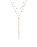 PAVOI 14K Gold Plated Drop Lariat Chain for Women - Cubic Zirconia Long Necklace - Station Star Layered Beaded Y Necklace - style: Beaded