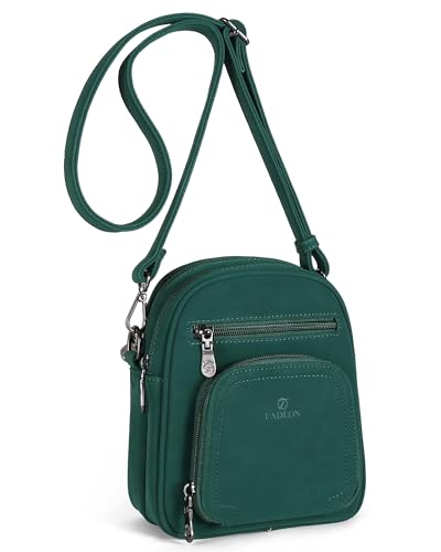 FADEON Small Purses for Women Crossbody Bags, Designer PU Leather Mini Cross Body Purse Travel Shoulder Bag Card Slots - color: Dark Green Nubuck Style