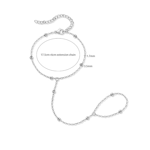 Hand Chain Bracelet Stainless Steel Finger Ring Bracelet Adjustable Gold Plated Hand Chain CZ Stackable Boho Minimalist Jewelry for Women - color: Steel Hand Chain Bracelet AN140W