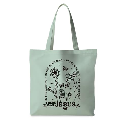 Jesus Tote Bag, Christian Tote Bags for Women, Religious Reusable Grocery Bags - color: Green Floral