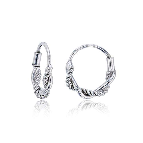 DECADENCE Sterling Silver Polished Endless Textured Roped Hoop Earrings for Women | 1.75mm Round Hoop Earrings | Secure Cartilage Tube Closure | 14k Shiny Classic Earrings