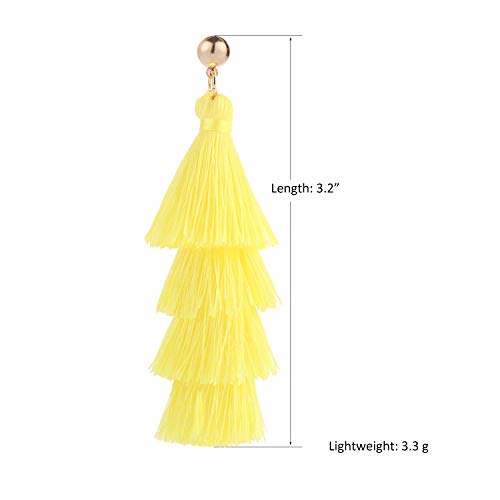 BaubleStar Tassel Earrings Handmade Tiered Thread Tassel Dangle Earrings, Multi Colors - color: Chartreuse