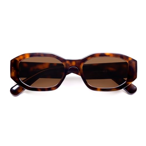 VANLINKER Trendy Polarized Hexagon Sunglasses for Women Men Retro 90s Rectangle Shades Vintage Square Frame VL9887 - color: C2-tortoiseshell/Brown