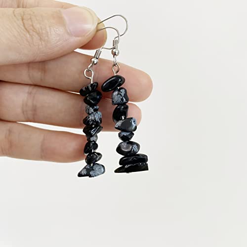 Handmade Bohemian Vintage Silver Nature Stone Beads Long Dangle Drop Earrings for Women - color: Black White