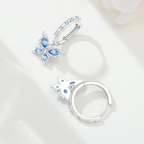 925 Sterling Silver Dangle Earrings for Women, Butterfly&Bee Animals Design, Hypoallergenic Jewelry gifts - color: Blue stone inlaid butterfly earrings