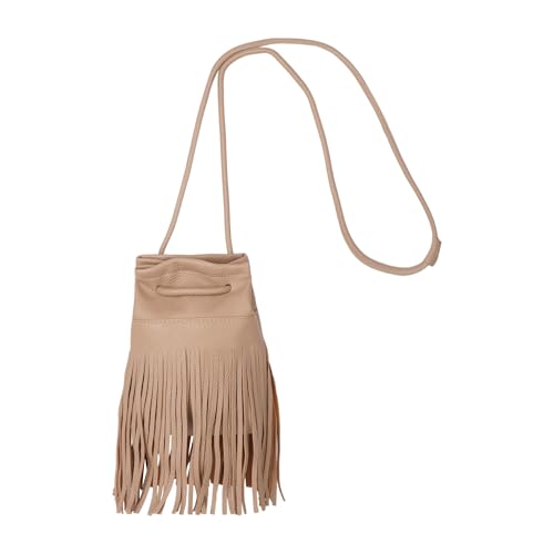 Women Leather Fringe Messenger Bag Mini Hobo Crossbody Tassel Shoulder Bags - color: Solid-khaki