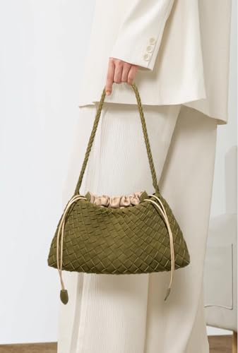 Woven Hobo Bags for Women Suede Woven Tote Bag Trendy Bucket Purse Underarm Shoulder Bag Vintage Tote Handbag Clutch Purses - color: Suede-burgundy