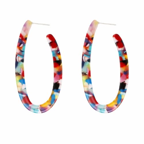 Boho Acrylic Hoop Earrings Bohemian Statement Colorful Acetate Lucite Tortoise Shell Resin Geometric Big Lightweight C Open Hoops Earrings for Women Prom Party Holiday Fashion Jewerly Gifts - color: U-shaped colorful