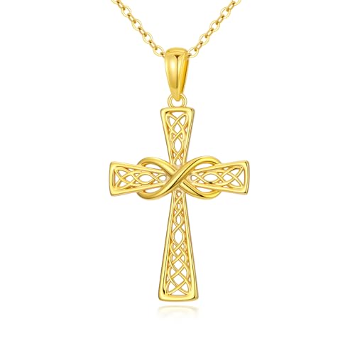 14K Gold Cross Necklace Gold Cross Pendant Necklace Christian Faith Jewelry Gifts for Women - style: A-Infinity Celtic Cross