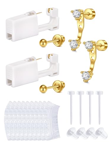 QWALIT Gold Ear Piercing Kit Ear Piercing Gun Kit Ear Piercing Earrings Disposable Self Piercing Earring Ear Gun Piercing Kit at Home Gold Stud Earring - color: D1-adjustable jewelry -gold