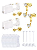QWALIT Gold Ear Piercing Kit Ear Piercing Gun Kit Ear Piercing Earrings Disposable Self Piercing Earring Ear Gun Piercing Kit at Home Gold Stud Earring - color: D1-adjustable jewelry -gold